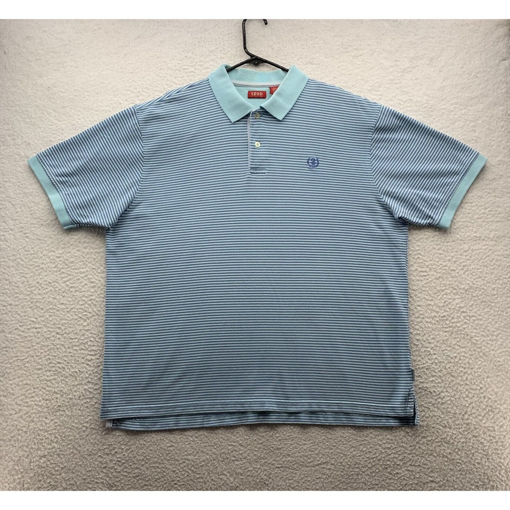 Izod Polo Shirt Mens XL X-Large Blue Striped‎ Mesh Preppy Golf Dad School Casual